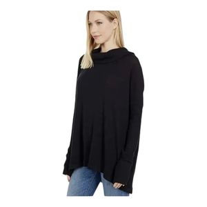 NWT Free People Juicy Long Sleeve Thermal Top, Oversized Split Back, XS, Black.